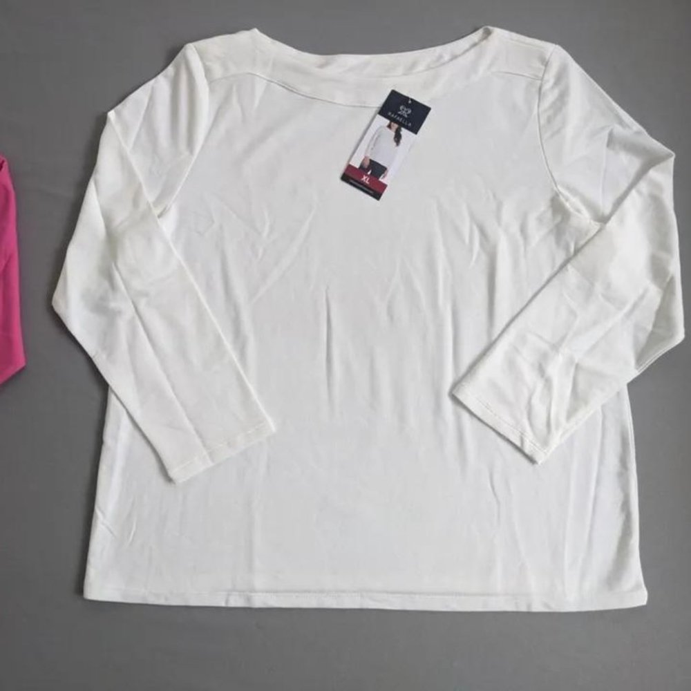 3 Rafaella Women Boatneck Tops Size XL Knit Long Sleeve Pink Navy White Lot NEW - Picture 2 of 15